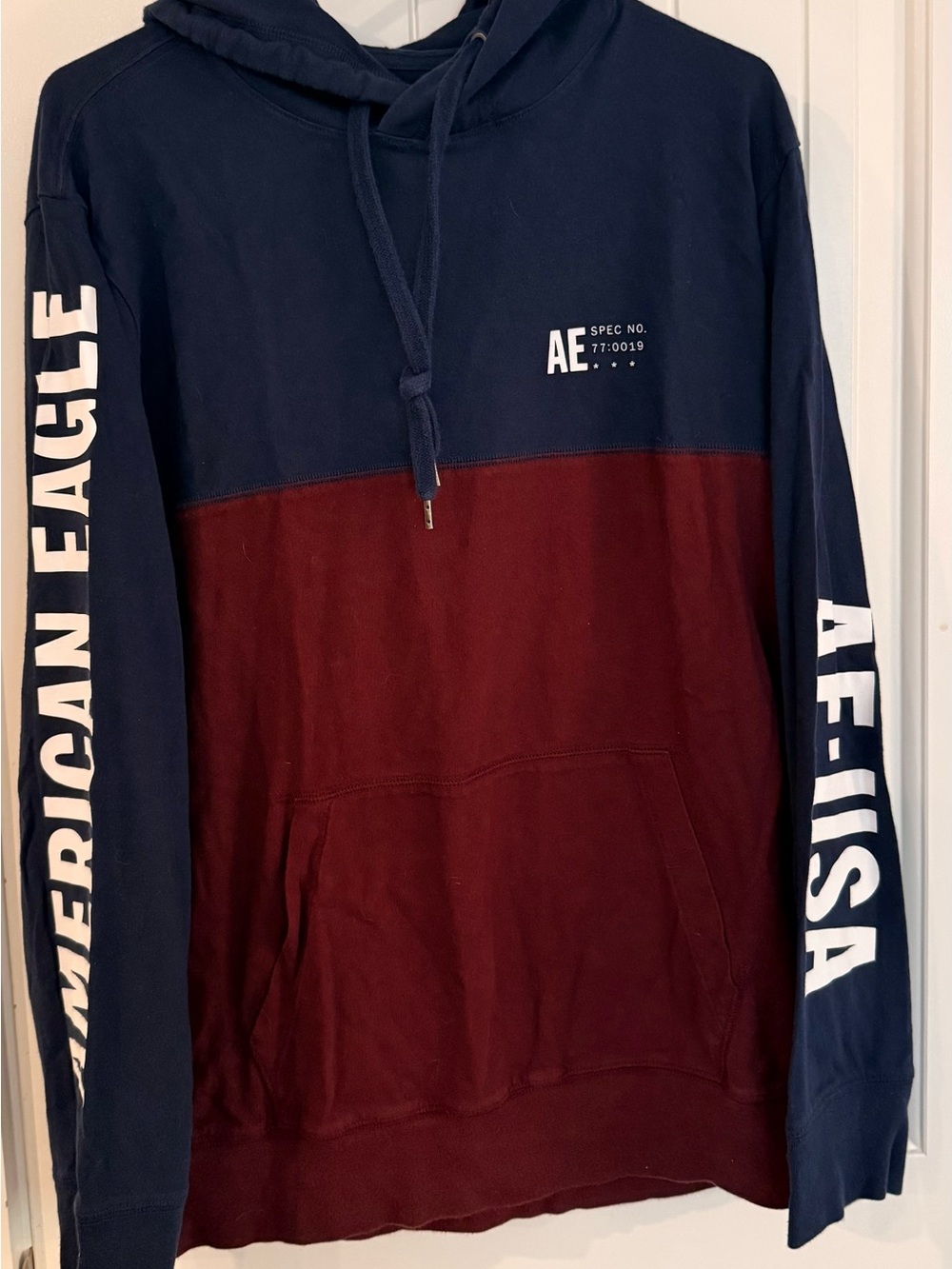 AE- Men's Navy and Burgundy Colorblock Lightweight Hoodie